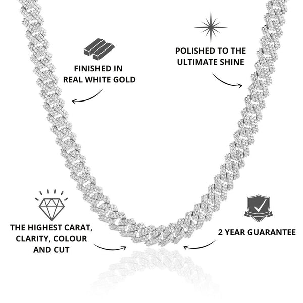 White Gold Iced Prong Cuban Chain 14mm - USPs - VIRAGE London, 10020002031418