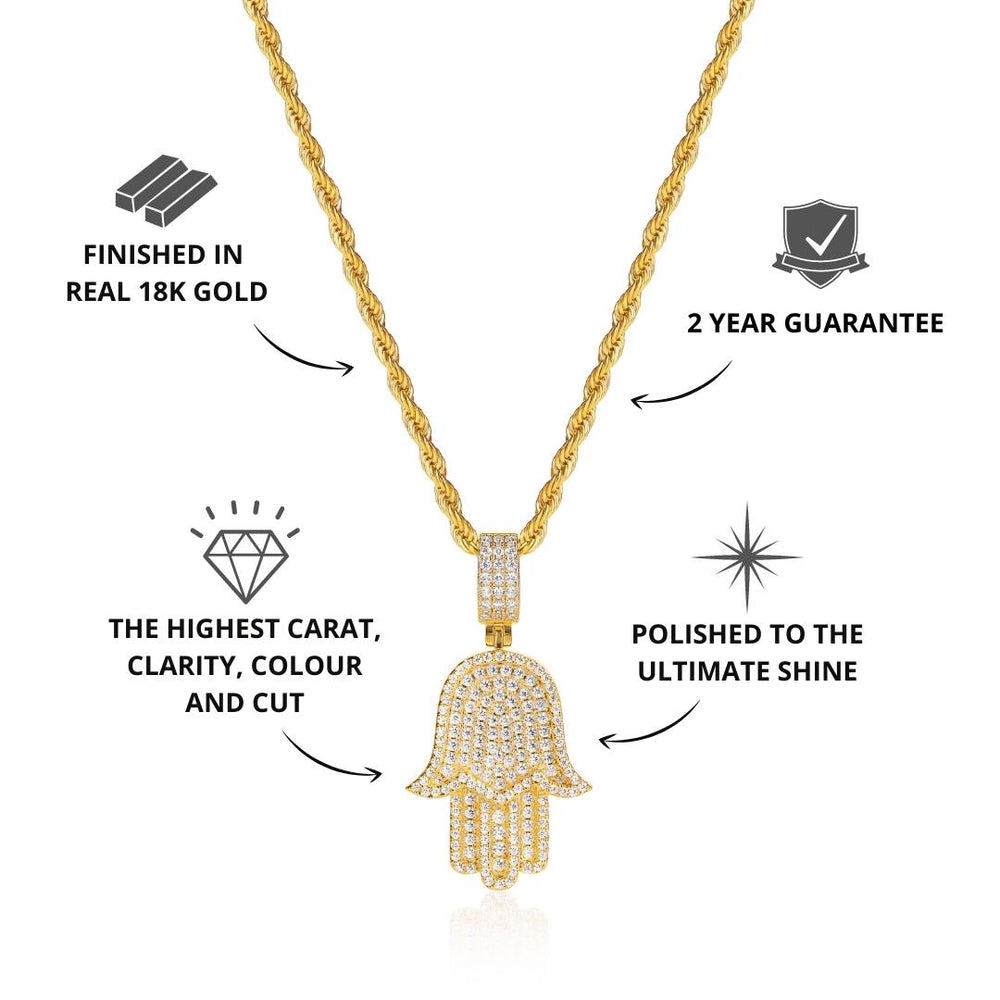 18k Gold Mens Hamsa Pendant 18k 18ct Real Yellow GOLD Hamsa Hand
