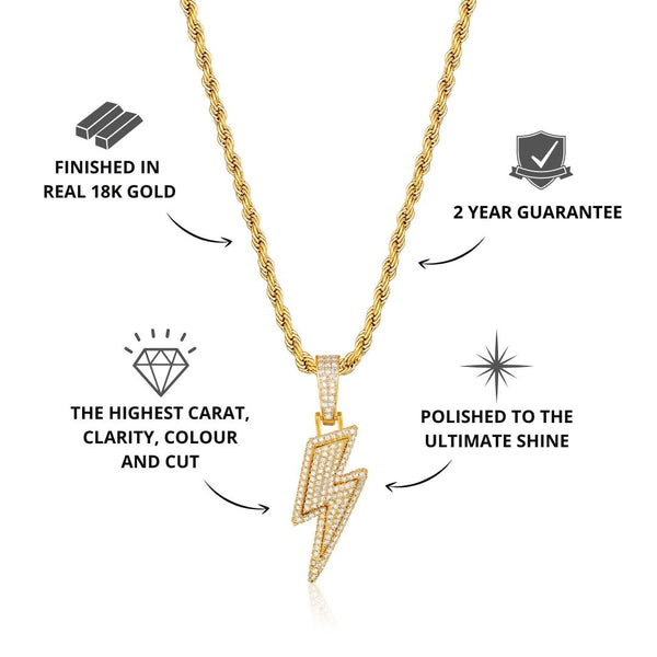 Gold Iced Lightning Bolt Pendant - USP's - VIRAGE London, 20032802010300