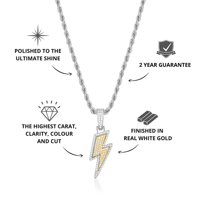 White Gold Iced Lightning Bolt Pendant - USPs - VIRAGE London, 20032802030300