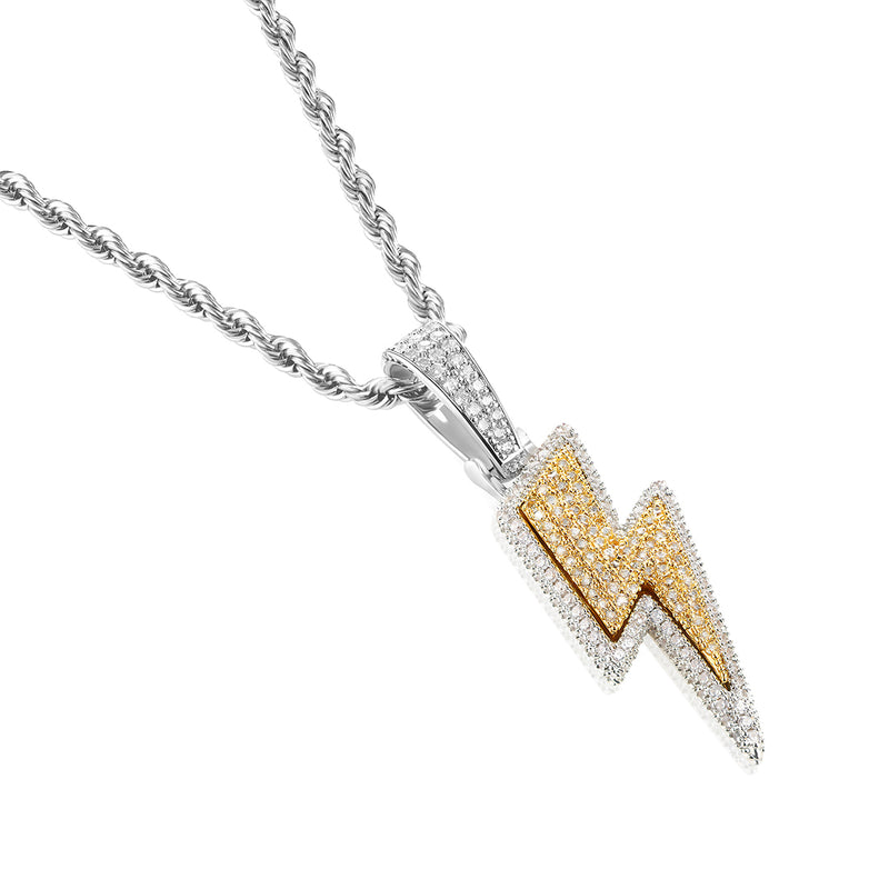 White Gold Iced Lightning Bolt Pendant - VIRAGE London, 20032802030300