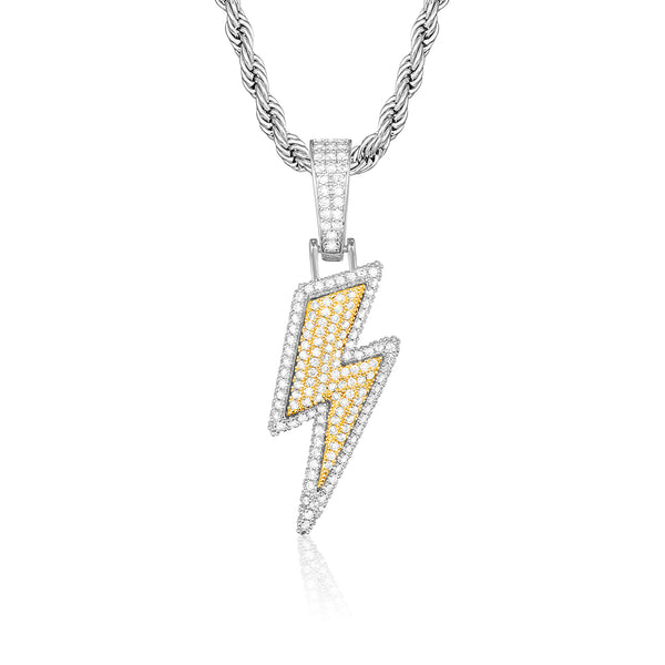 White Gold Iced Lightning Bolt Pendant - VIRAGE London, 20032802030300