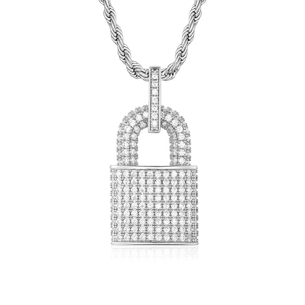 White Gold Iced Padlock Pendant - VIRAGE London, 20032702030000