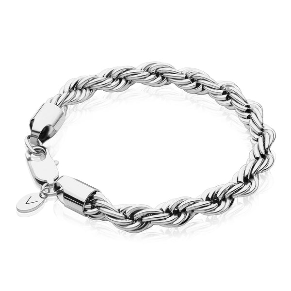 Sterling Silver and Rhodium-Plated Polished Rope Bracelet | 5.85mm | 7.5  Inches | REEDS Jewelers