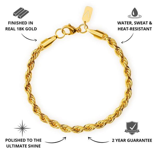 Gold Rope Bracelet 5mm - USP's - VIRAGE London, 40100001010507