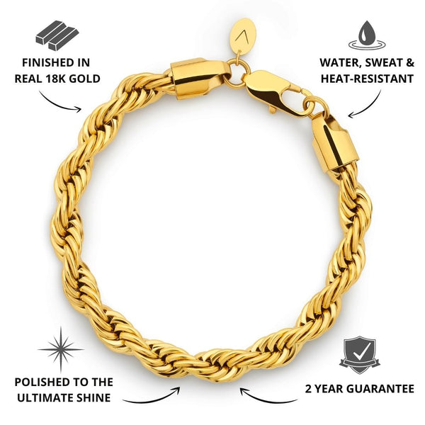 Gold Rope Bracelet 8mm - USP's - VIRAGE London, 40030001010807