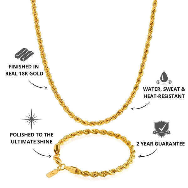 Gold Rope Chain & Bracelet Set 5mm - USP's - VIRAGE London, 70030001010525
