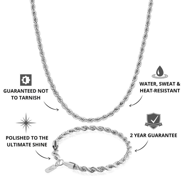 Silver Rope Chain & Bracelet Set 5mm - USP's - VIRAGE London, 70030001020525