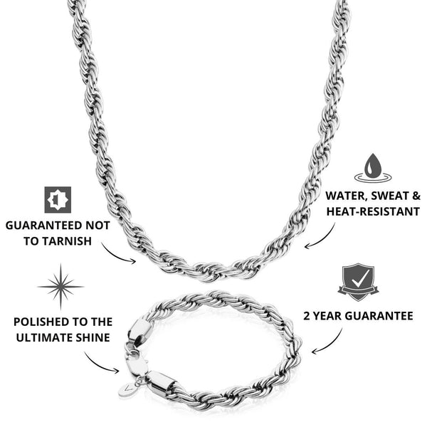 Silver Rope Chain & Bracelet Set 8mm - USP's - VIRAGE London, 70030001020825