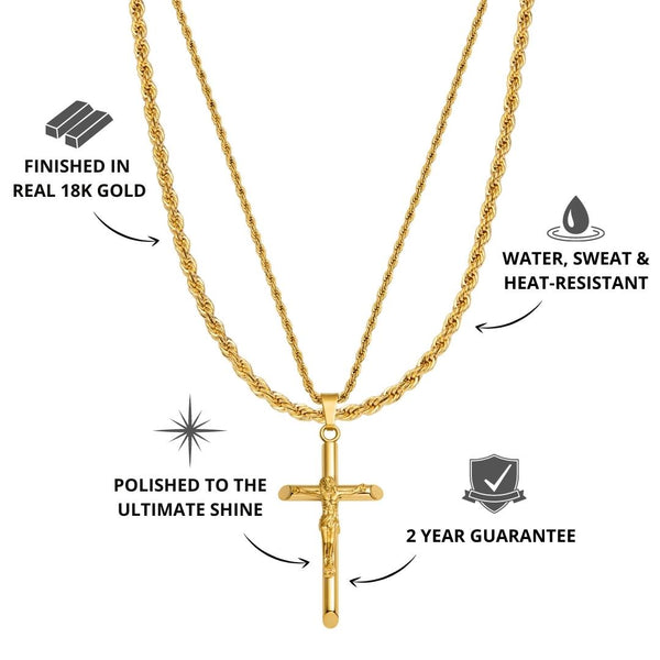 Gold Crucifix Pendant & Rope Chain Set - USP's - VIRAGE London, 101