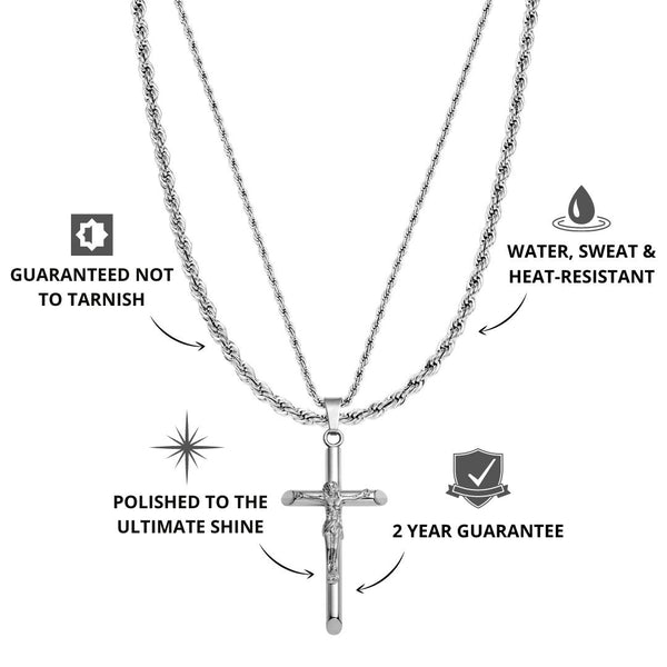 Silver Crucifix Pendant & Rope Chain Set - USP's - VIRAGE London, 11