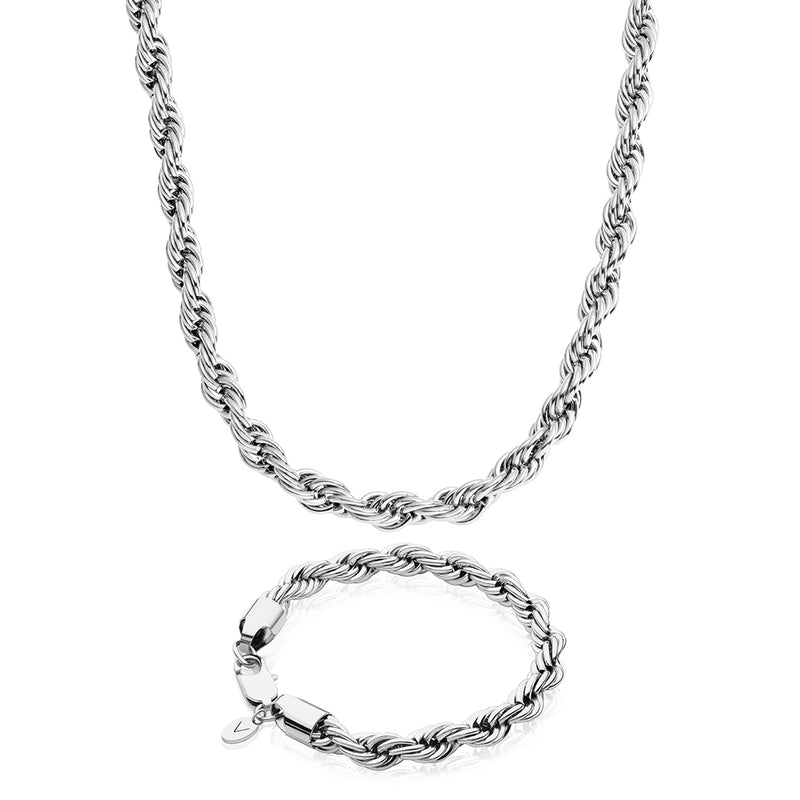 Silver Rope Chain & Bracelet Set 8mm - VIRAGE London, 70030001020825