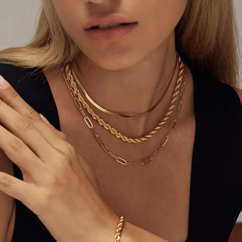 Women's Snake, Rope & Paperclip Layered Set Gold | VIRAGE London