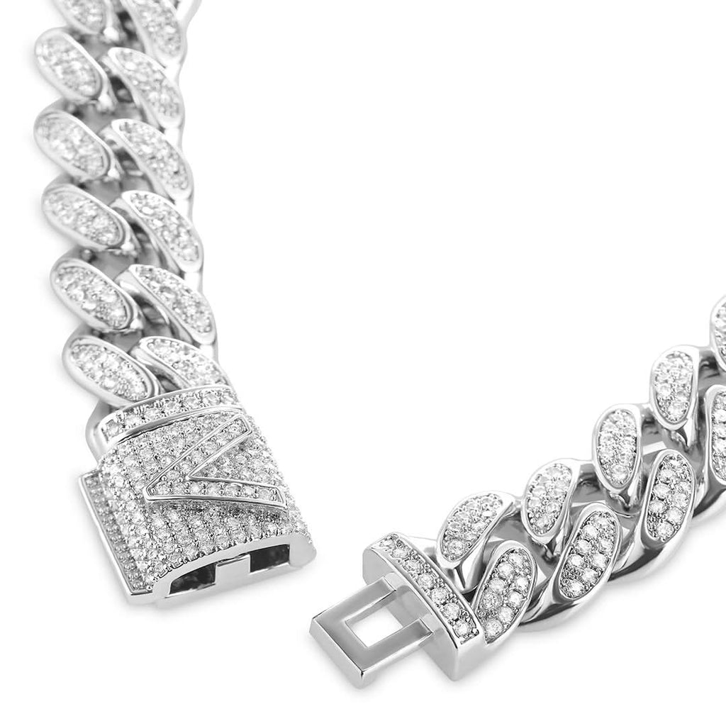 Men's Iced Cuban Chain White Gold 12mm | VIRAGE London