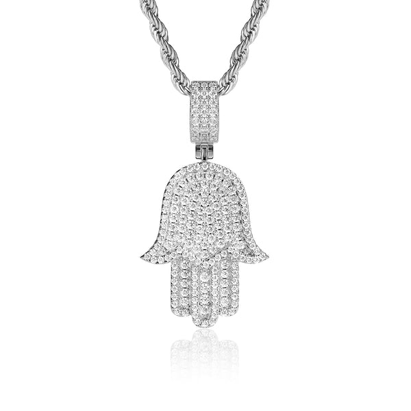 White Gold Iced Hamsa Pendant - VIRAGE London, 20033002030000