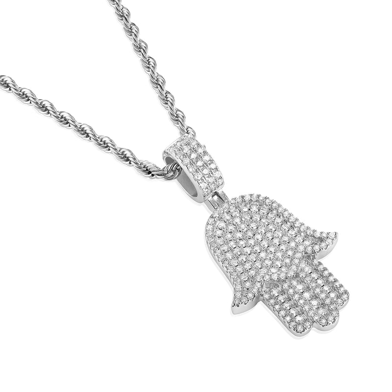 White Gold Iced Hamsa Pendant - VIRAGE London, 20033002030000